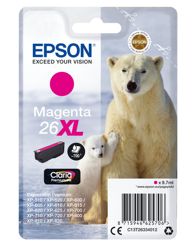 Epson Polar bear Singlepack Magenta 26XL Claria Premium Ink Epson Polar bear Singlepack Magenta 26XL Claria Premium Ink
